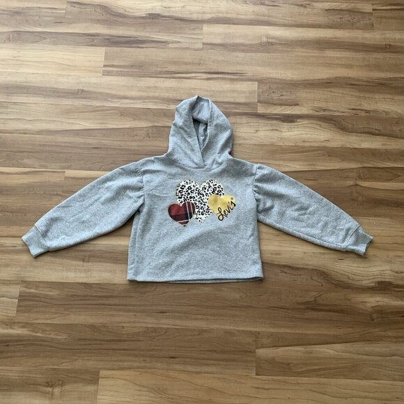Levi’s Fleece Pullover Hoodie Gray Hearts Cropped Youth Girls Medium - Picture 2 of 9